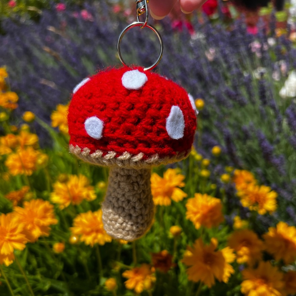 3/$20 Hand Crocheted Whimsical Red Mushroom Bag Charm Keychain! - Picture 11 of 11